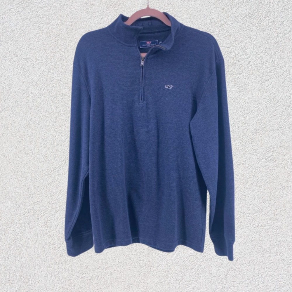 Vineyard Vines 1/4 Zip Pullover Men M Blue Cotton Blend Whale Coastal Preppy